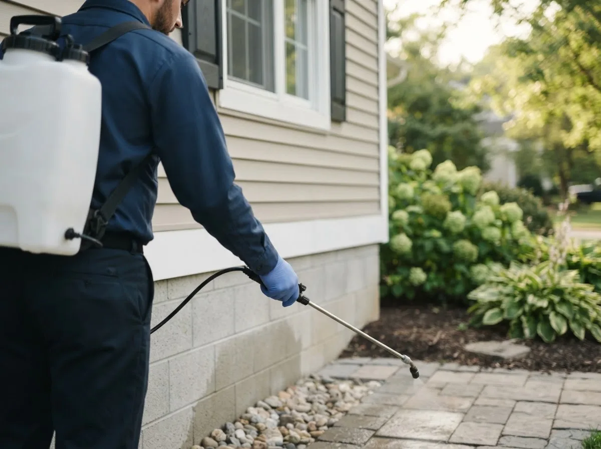 Pest control technician inspecting a home in Big Prairie, OH